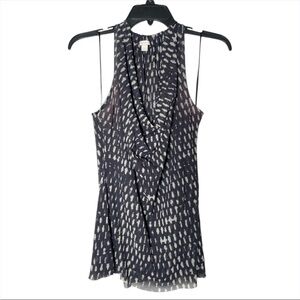 NY & Co Y2K Cowl Neck Halter Top Black White Print Nylon Mesh Women’s L Retro